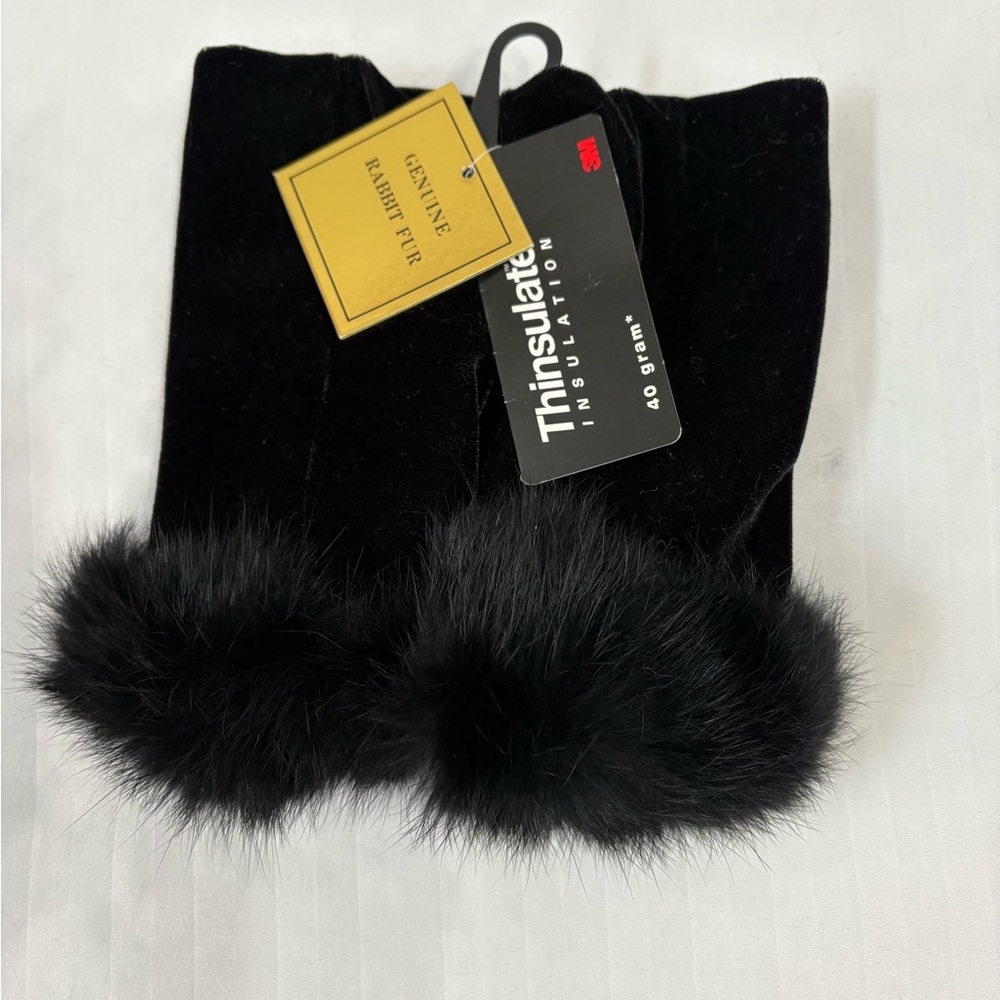 3M Thinsulate Black Fingerless Gloves with Rabbit Fur Trim NWT